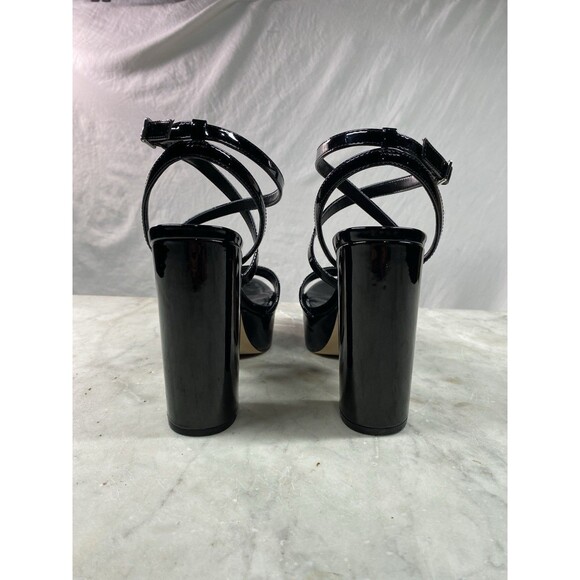 Nine West Platform Sandals Women’s 7 Black Patent Strappy Ankle - Picture 7 of 10